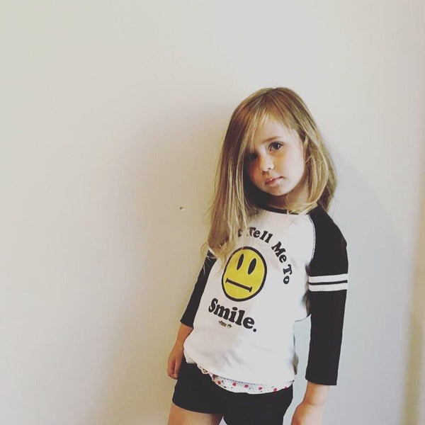 Don't Tell me to Smile Kid's Black Raglan Tee